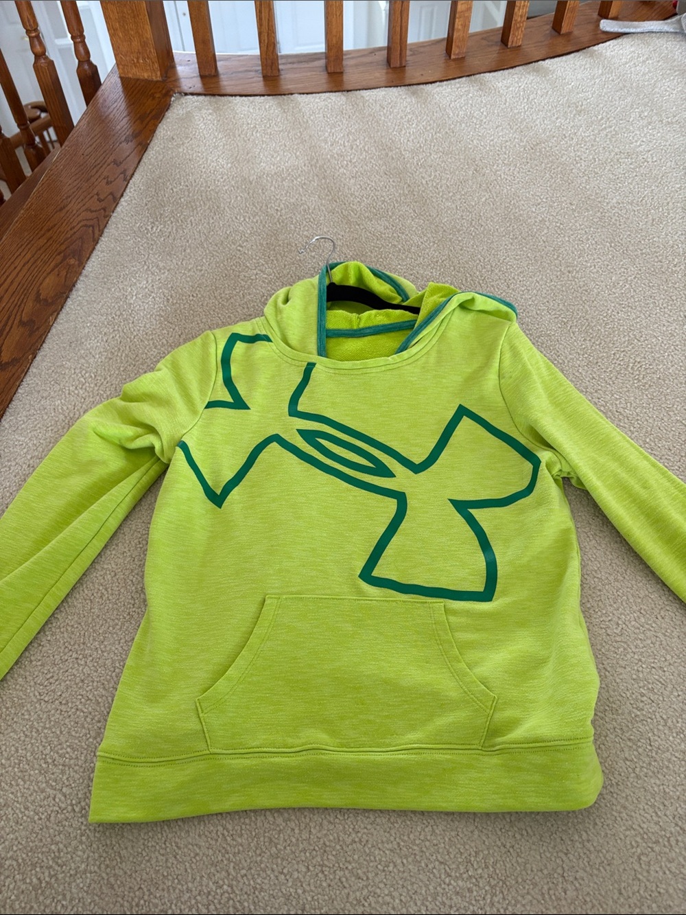 Under Armour Neon Lime Hoodie with Teal Logo